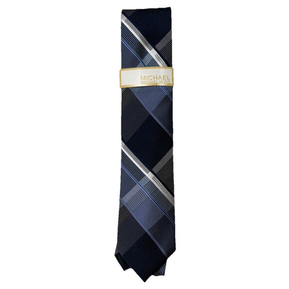 NWT MK Michael Kors Forest Plaid Blue Men’s Tie Classic Preppy Nautical $65 - Picture 2 of 5